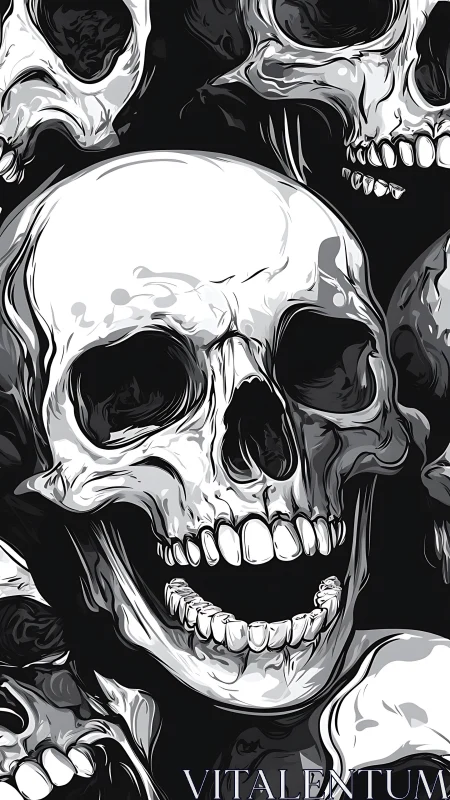 Monochrome vector skull cluster with high-contrast contouring.