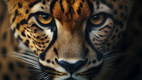 Leopard facial portrait with spotted coat pattern