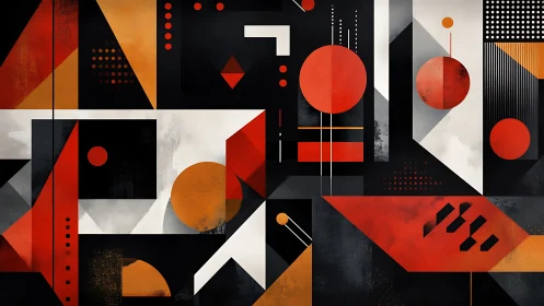 Geometric abstraction with red, orange and black vector forms.
