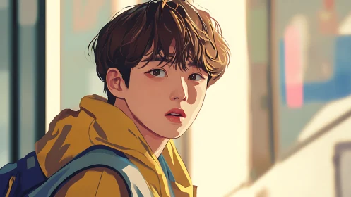 Youthful urban portrait with soft cel-shaded lighting focus.