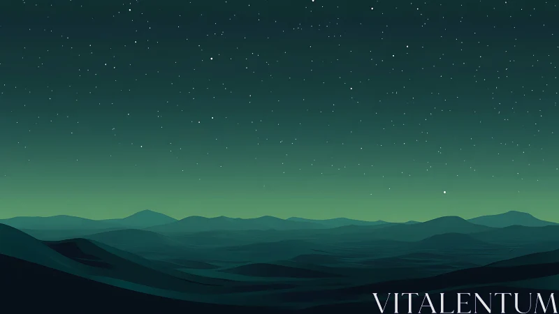 Gradient night sky over layered minimalist mountain silhouettes