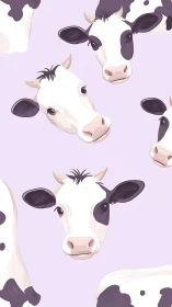 Holstein dairy cow head pattern on pastel lavender vector field