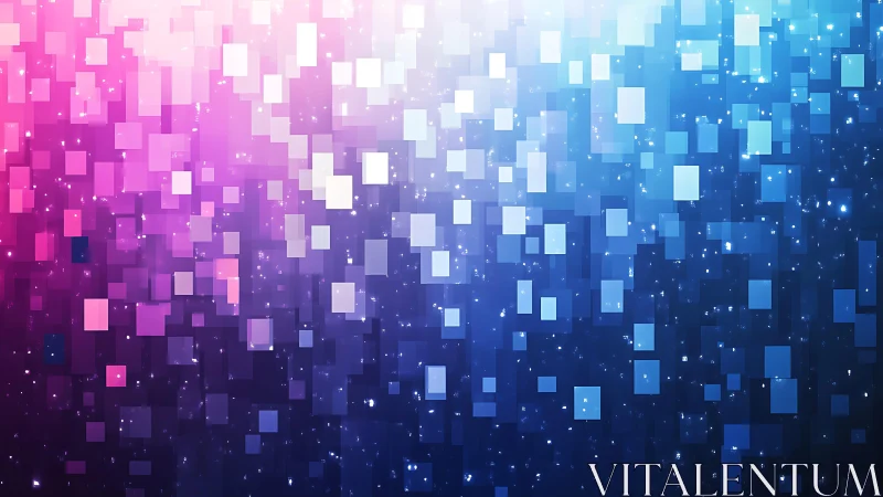 Abstract digital squares background in pink and blue gradient style.