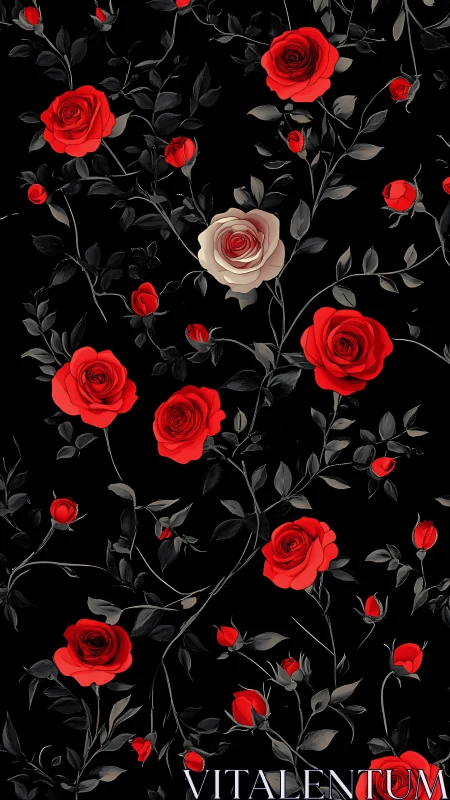 Red Roses Bloom Against Black: Nature's Bold Romance.