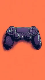 PlayStation Controller Pop Art Illustration on Coral Gradient Background.