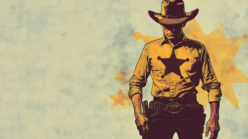 Digital painting of lone Western sheriff with bold star emblem.