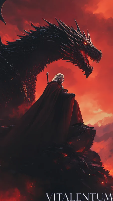 Dragon’s shadow curls as the silent rider crowns the fire sky