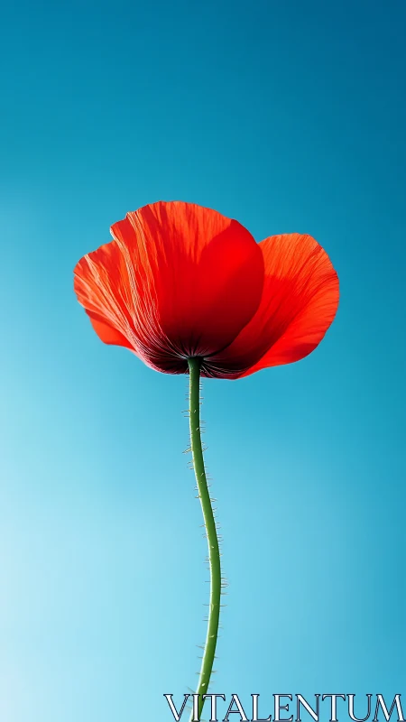 Red Poppy Against Turquoise Sky.