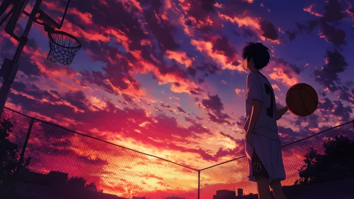 Sunset court dreamer cradling quiet hoop ambitions.