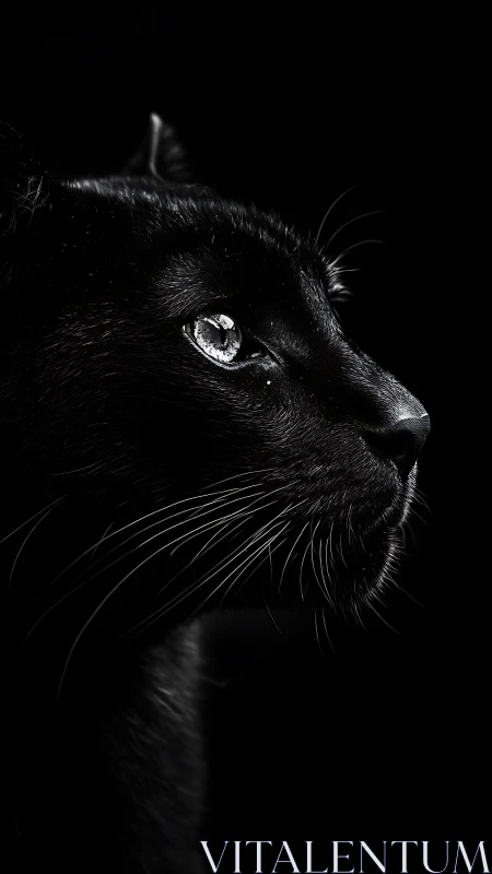 Black Cat Profile with Directional Lighting Against Dark Background