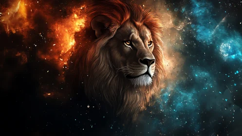 Stellar-maned lion listens to constellations burning quietly