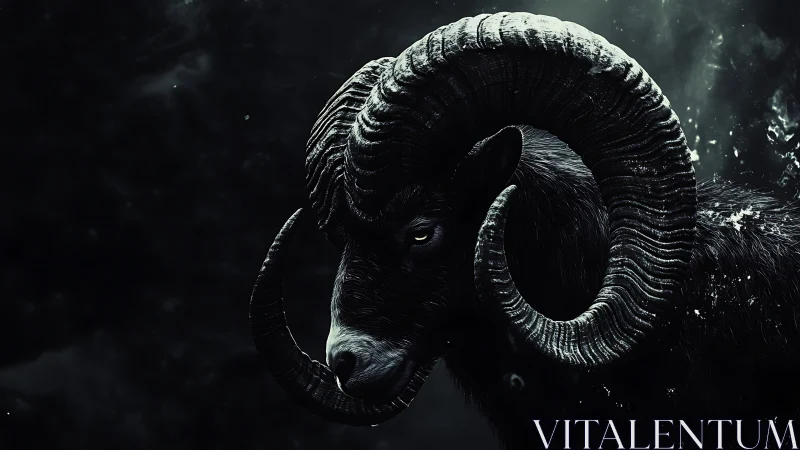 Midnight ram stands strong in swirling stormlit shadows
