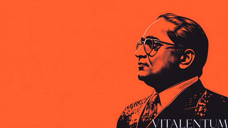 Profile illustration of dignified man on vivid orange field.