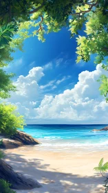 Tropical Beach Scene with Coastal Vegetation