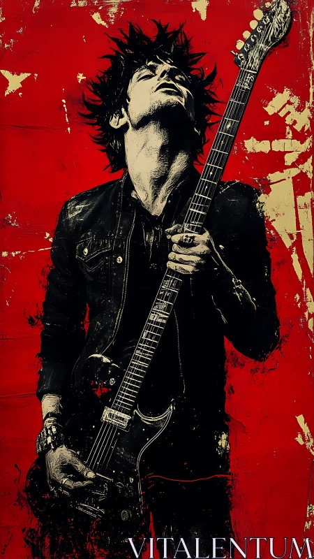 Electric guitarist throws head back in raw rock ecstasy.