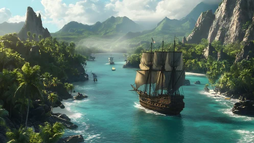 Majestic Voyage: A Pirate Ship Among Paradise Islands.