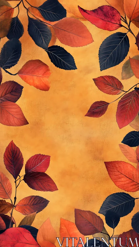 Autumn foliage frames textured ochre background with warm contrast