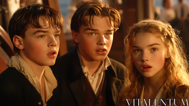 Three Young Characters Witness Moment in Warm Golden Light