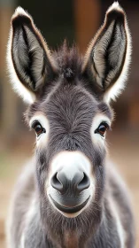 High-resolution frontal portrait of grey donkey with upright ears