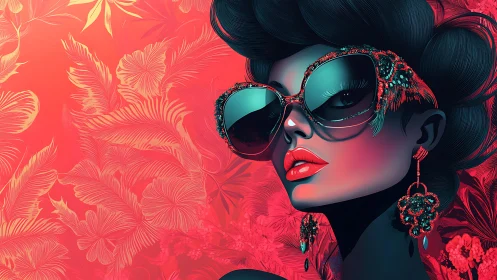 Digital painting portrait with neon glamour and tropical ground.