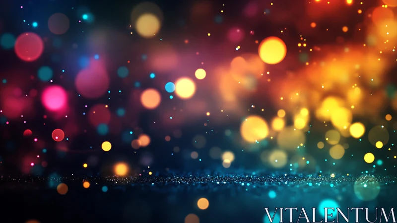 Vibrant bokeh lights on dark background, abstract digital art style.