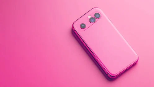 Pink Smartphone with Triple-Lens Camera Array on Monochromatic Background.