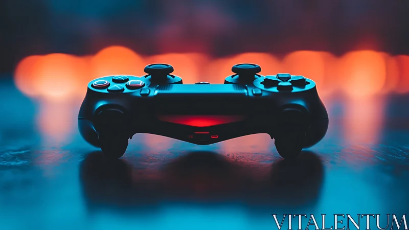 Gaming controller with neon blue and red ambient lighting