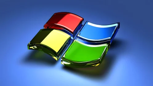 3D Windows Logo on Blue Gradient Background, Digital Art Style.