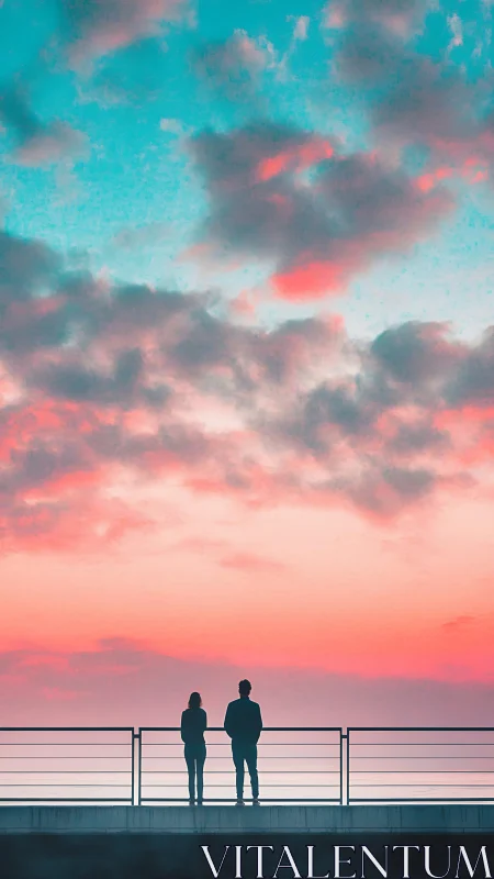 Soft sunset balcony silhouettes under cotton candy skies.