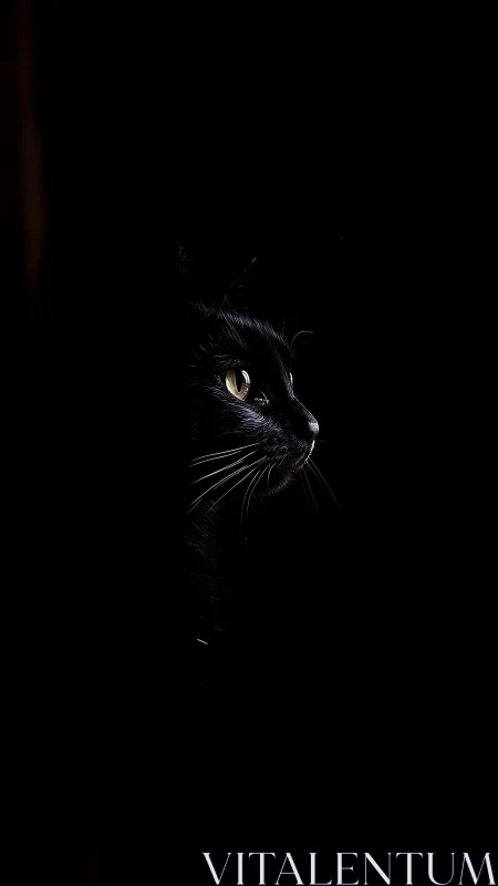 Black Cat's Gleaming Eyes in the Shadows.