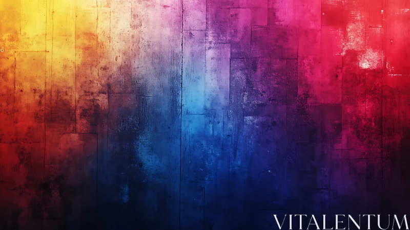 Grunge textured wall with bold multicolor gradient pattern.