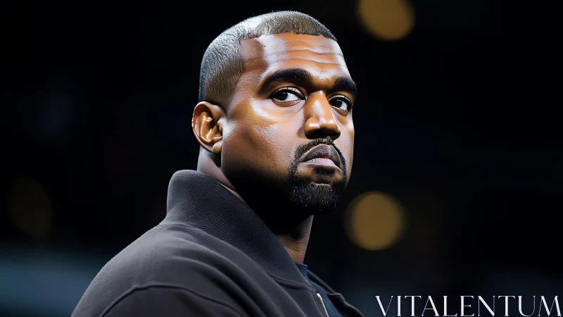 Man with close-cropped hair looks over shoulder at night