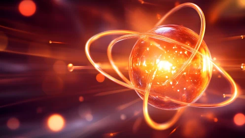 Glowing Atomic Structure in Motion, Futuristic Digital Art Style.
