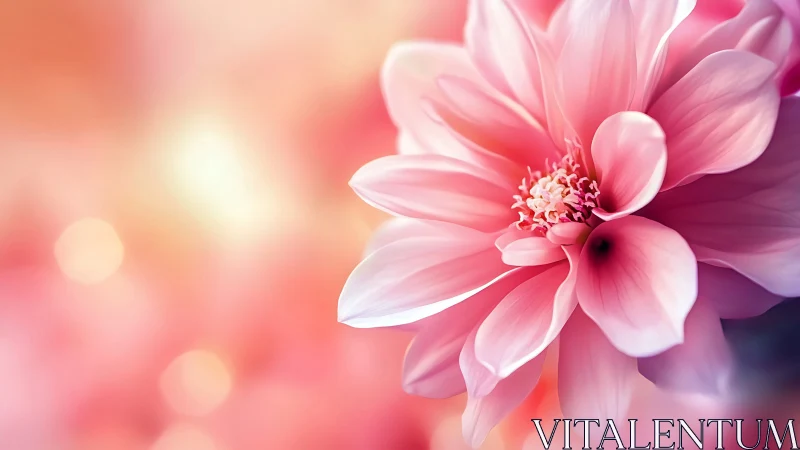 Blurred pink dahlia blossom in soft focus gradient background