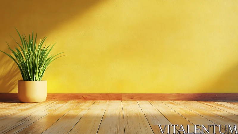 Sunlit potted grass leans lazily into a mellow yellow hush