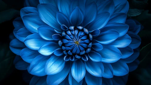 Stunning Blue Dahlia Flower in Dramatic Close-Up.