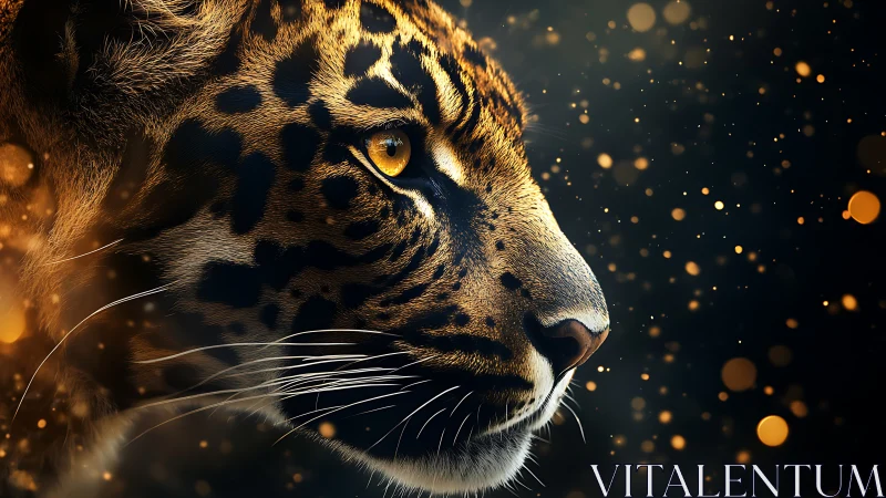 Leopard Portrait with Luminous Particle Effects and Bokeh Ambiance
