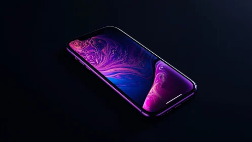 Modern smartphone with neon gradient display on dark background