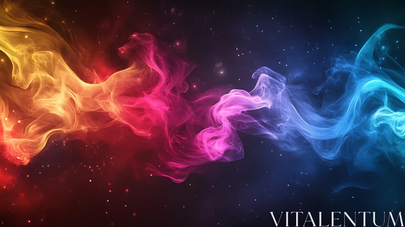 Colorful cosmic nebula streams swirl across deep space.