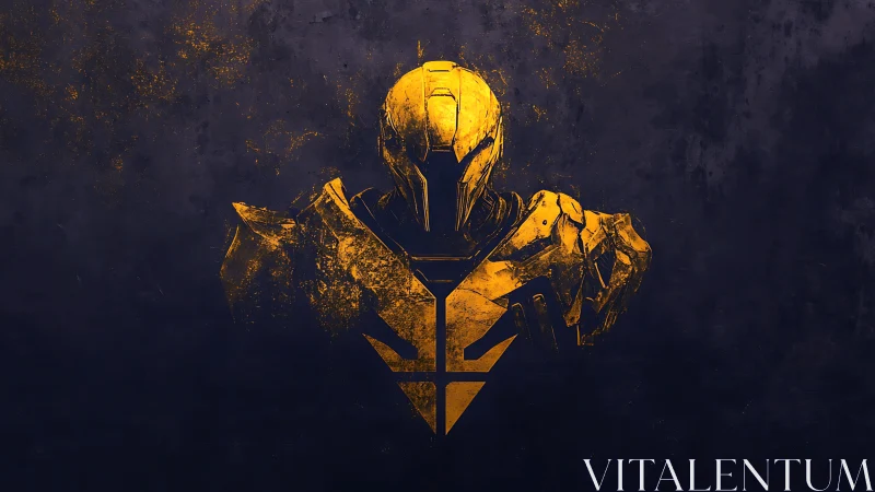 Golden sci fi combat exosuit bust on distressed dark field