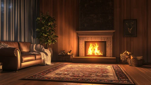 Cozy Evening by the Fire: Warm Comfort in Wood and Flame.