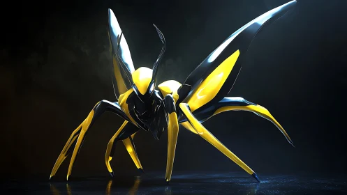 3D biomechanical wasp construct in dramatic studio lighting.