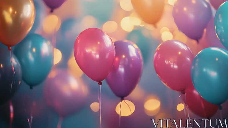 Multicolored balloons with chromatic bokeh depth-of-field composition.