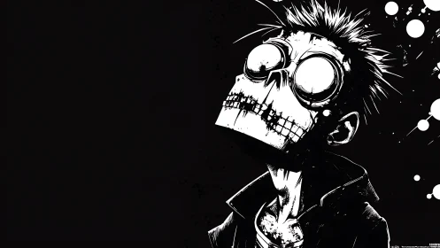 Stylized skeletal figure in high contrast monochrome profile.