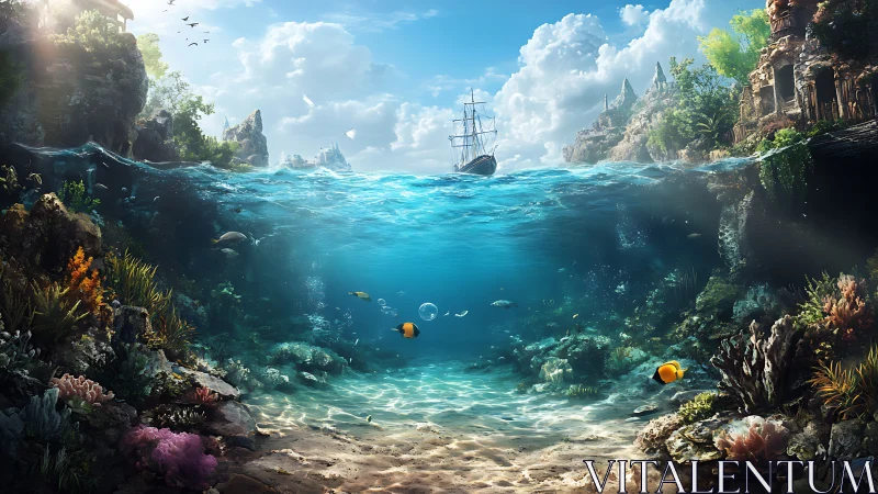 Twin kingdoms of reef and ruins share one luminous tide