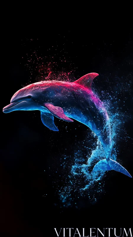 Nebula-splashed dolphin vaults through a cosmic midnight sea