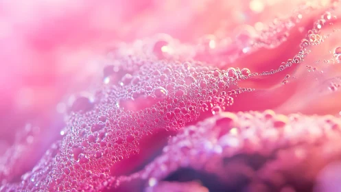 Macro photograph shows pink surface covered in water droplets