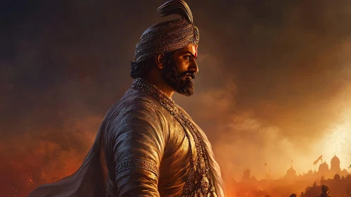 Regal warrior profile rendered with cinematic rim lighting and haze