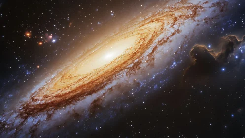 Spiral galaxy core with glowing dust lanes in deep space.