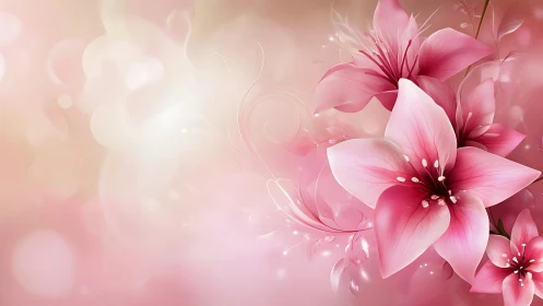 Pink Blossoms with Luminous Particle Effects on Gradient Background